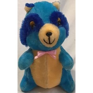 Vintage 1986 Liberty Toy Raccoon Stuffed Plush Toy Blue Real Cute Kawaii